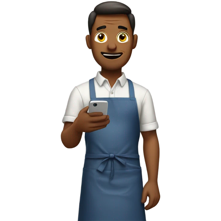 guy wearing an apron who is frustrated scrolling through phone emoji