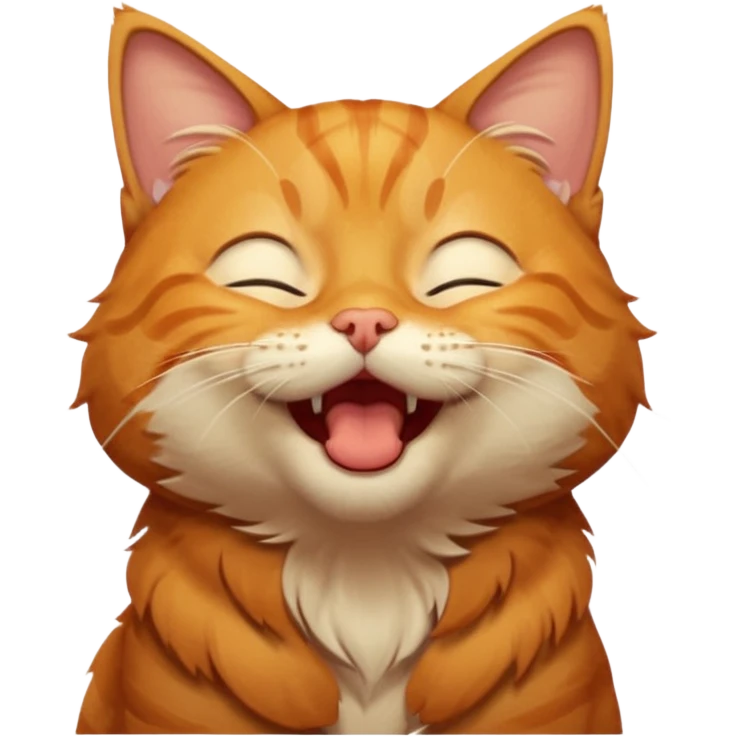 A high-resolution photo-realistic digital illustration of a solid ginger tabby cat, eyes closed, head titled up yawning emoji