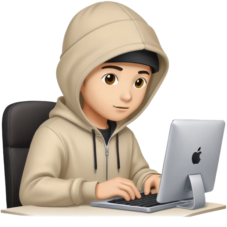 cool programmer with hoodie, snapback hat, and coding on computer emoji