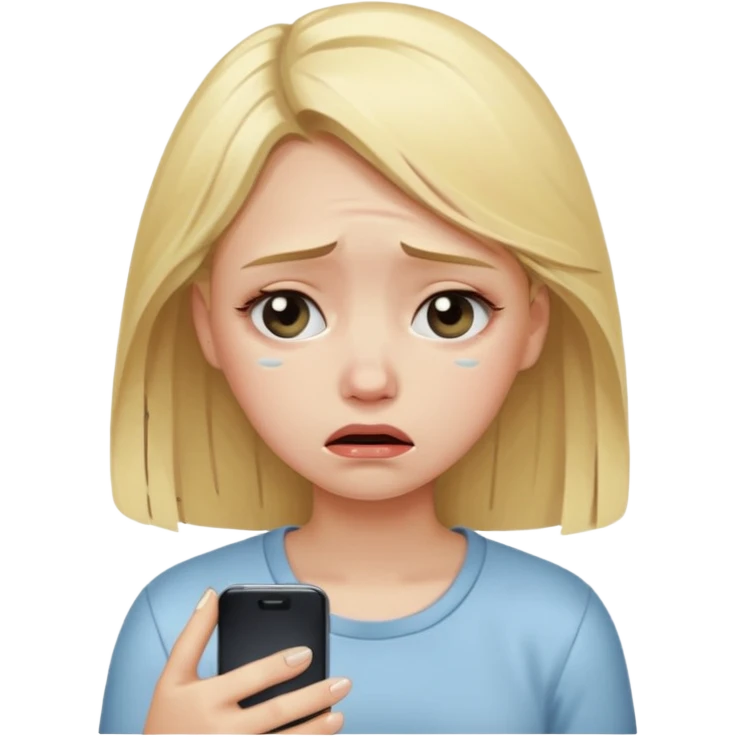 a blonde girl sad looking at the phone  emoji