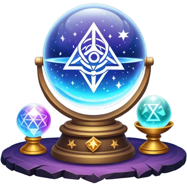 vibrant and mystical icon representing divination and esotericism. The icon should feature symbols like a crystal ball, tarot cards, or mystical runes, with glowing effects, stars, and a magical atmosphere. The design should be colorful, magical, and evoke a sense of mystery and spirituality. emoji