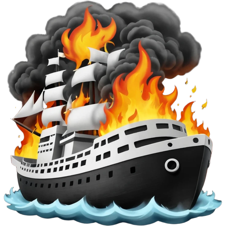 un barco quemandose blanco y negro  emoji