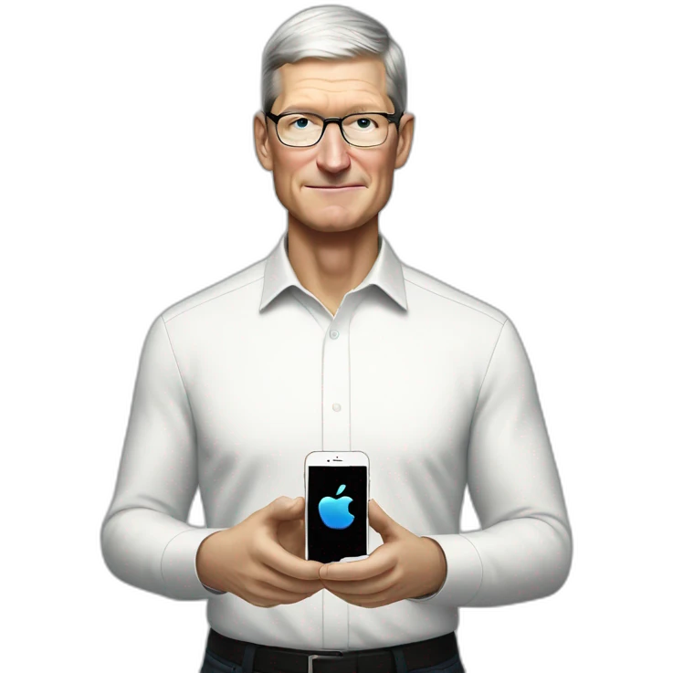 tim cook with an iphone emoji