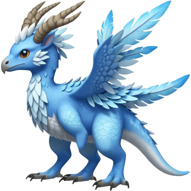 Raptorik scaley feathery horned Amaura-Aurorus-Pokémon-Fakémon-hybrid-fusion-creature, full body emoji