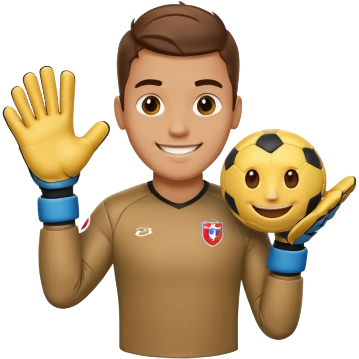 Football goalkeeper gloves with man goalkeeper and small emoji emoji
