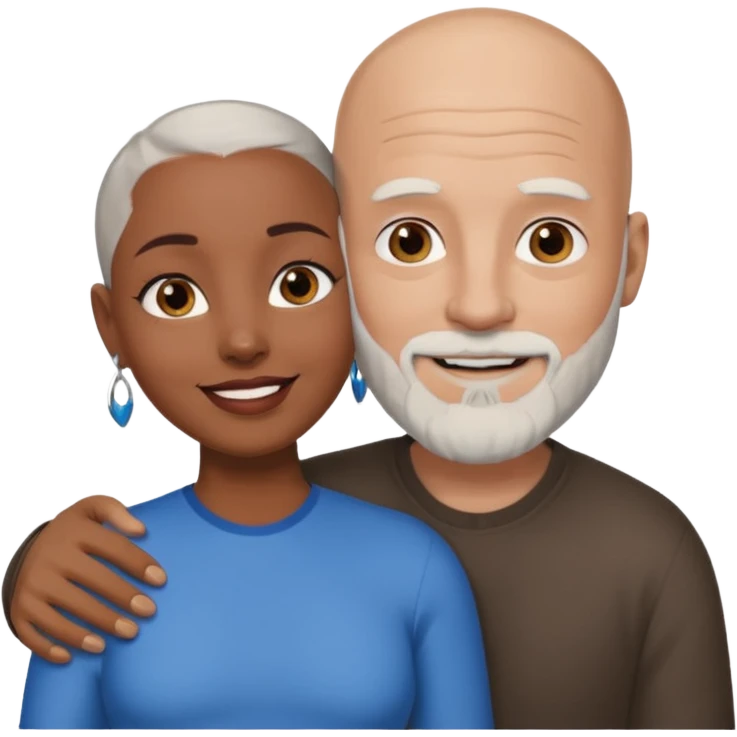 Talk bald white man with a white beard and blue eyes lovingly holding a black woman with brown eyes and grey hair emoji