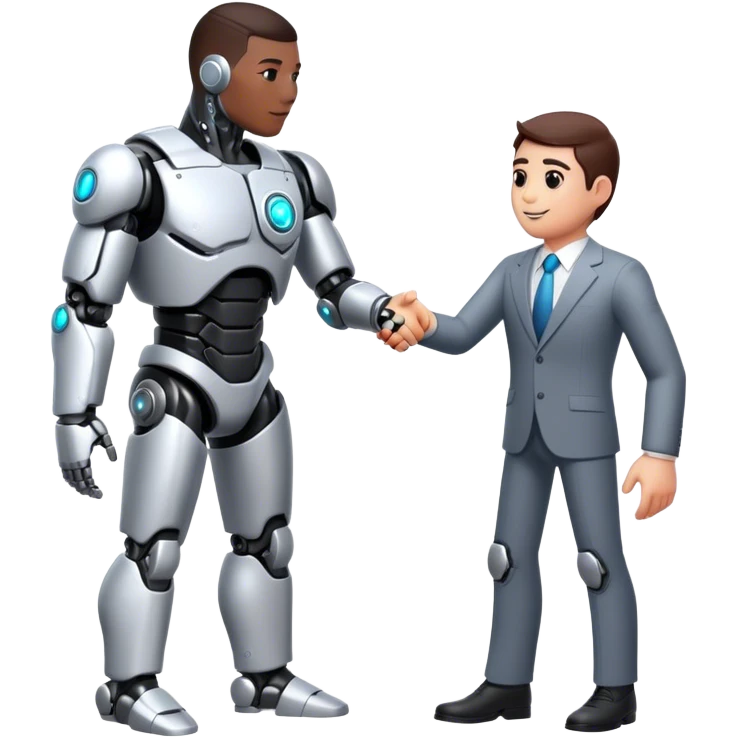 cyborg doing a handshake with business man emoji