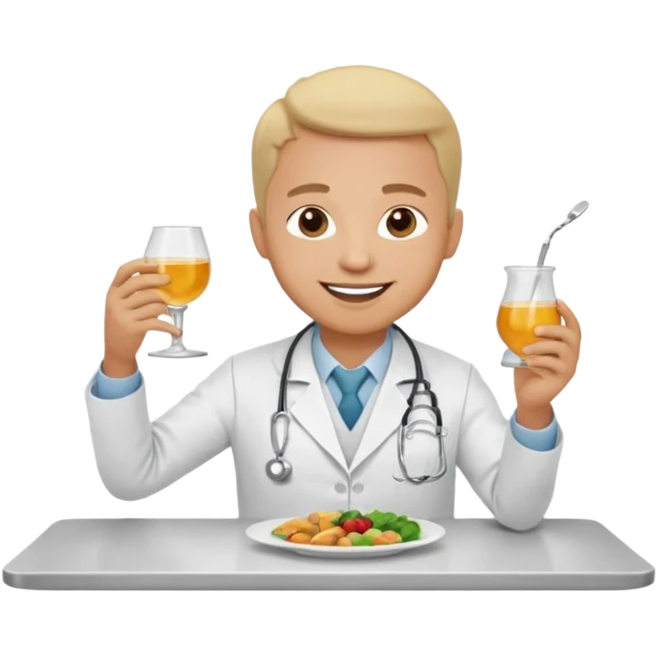 ligth doctor eating in a table full body emoji
