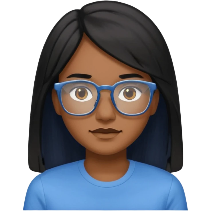 Cor da pele parda óculos um pouco quadrado cabelos longos e preto roupas blusinhas de manga curta emoji
