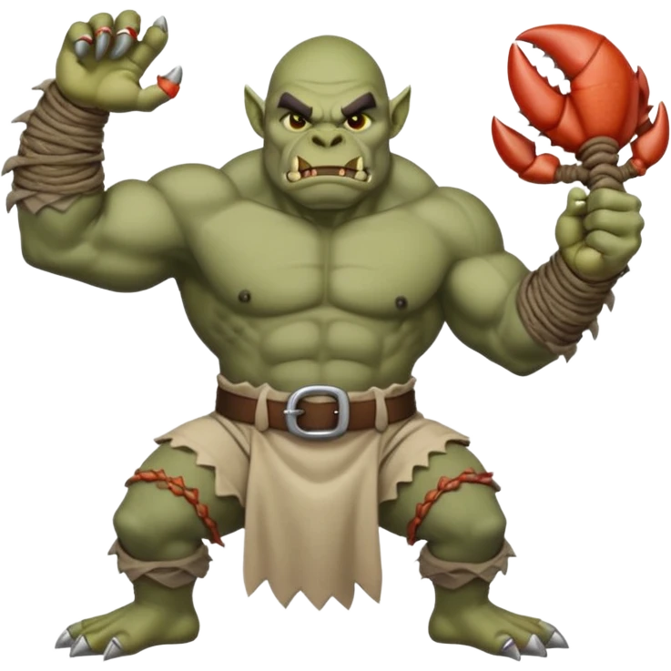 orc male Belt of defeated "Pesky Sand Crab" claws, flexing with a net full of loot. emoji