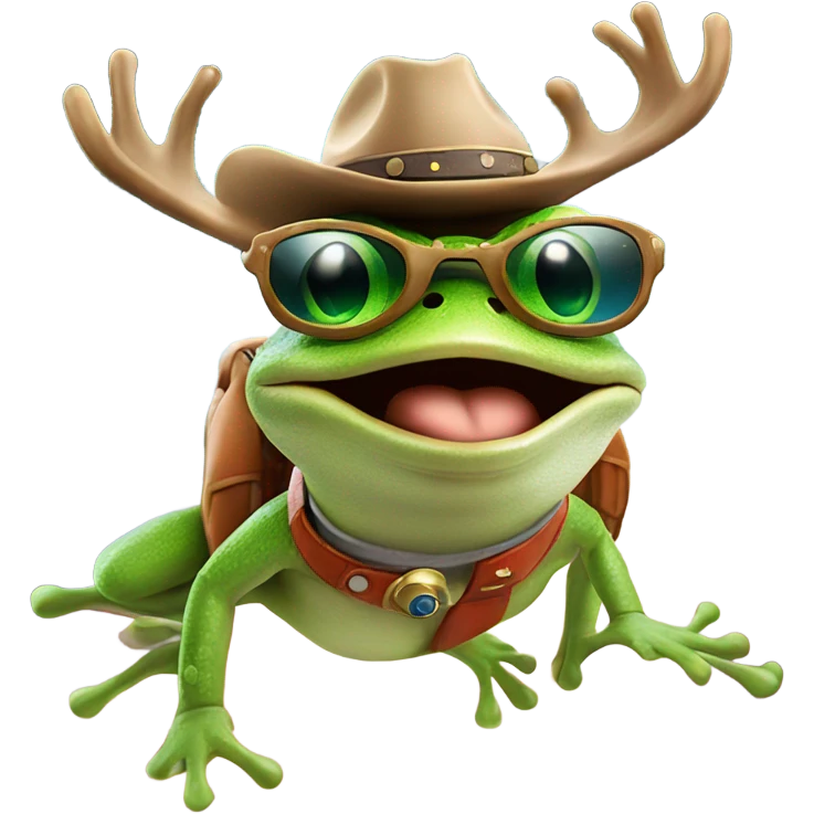 Frog in space riding a reindeer with cowboy hat & aviator sunglasses emoji