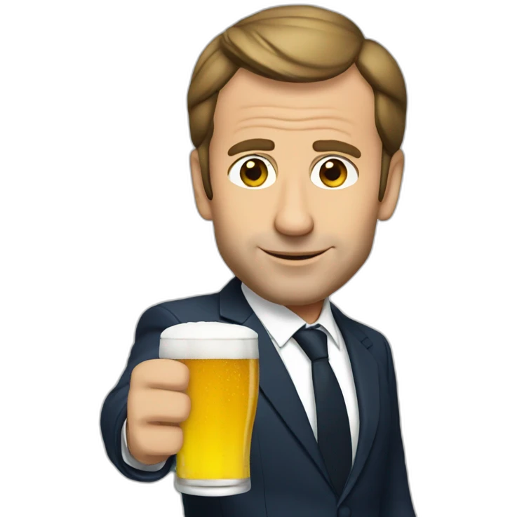 Macron drinking a beer emoji