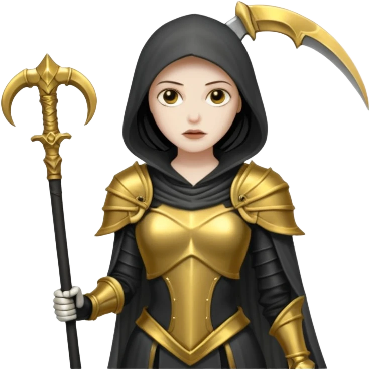 feminine grim reaper in a gold with scythe emoji
