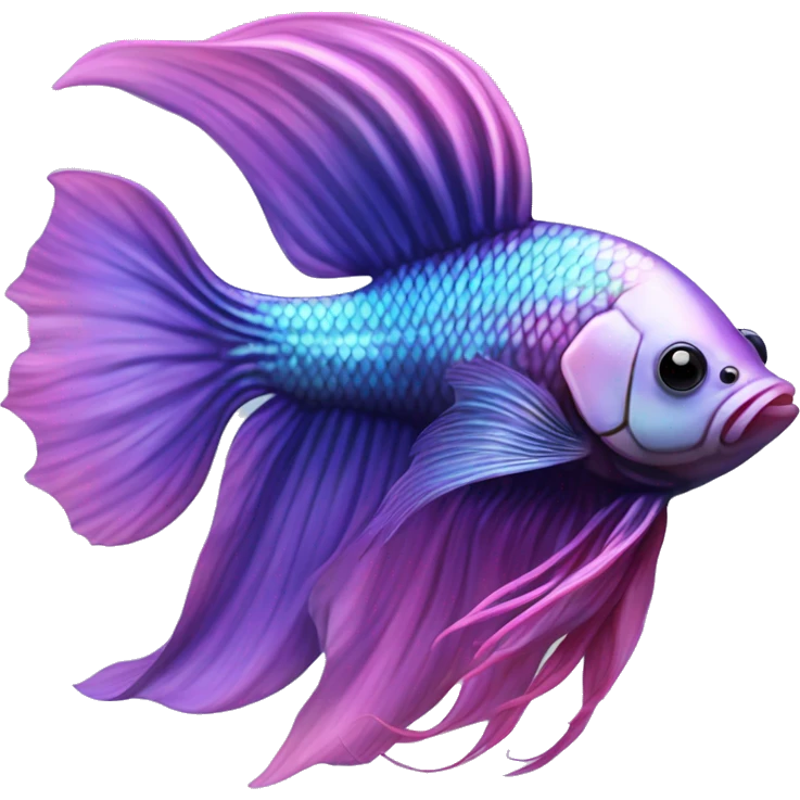 Pretty iridescent long fin betta fish blue and purple pink facing left realistic emoji