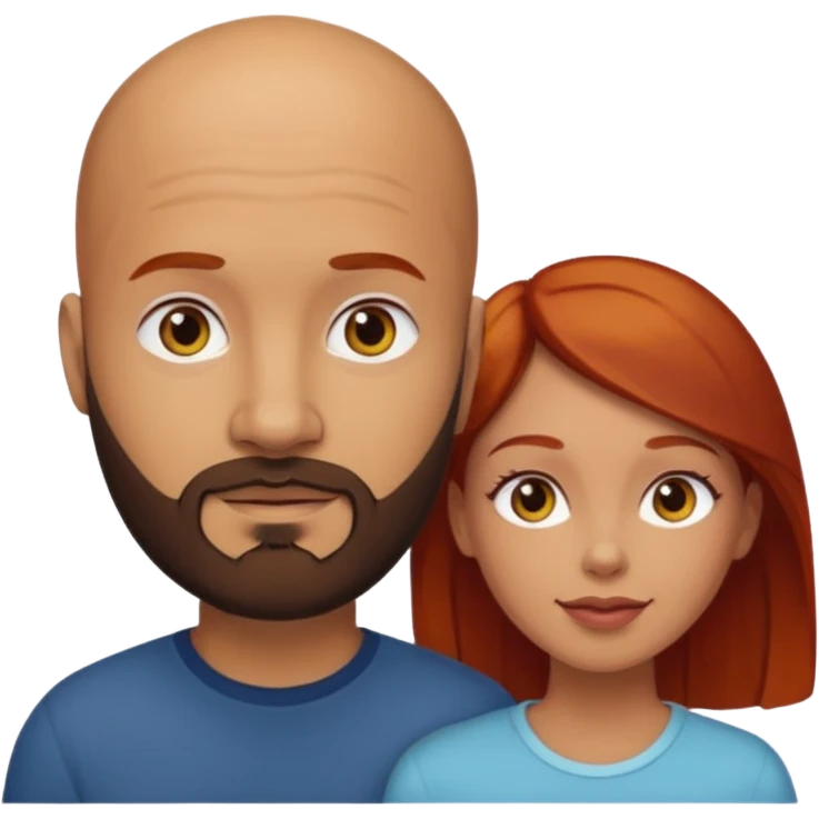 Couple. A bald man with dark brown beard and a girl with light skin. She is a redhead and has dark yellow brown auburn hair. Different skincolor. She has very light skin. emoji