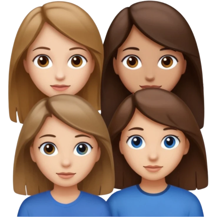 three girl friends; one who is white, has brown hair and brown eyes; one who is dirty blonde with blue eyes; one who is tan with dark brown hair and dark brown eyes emoji