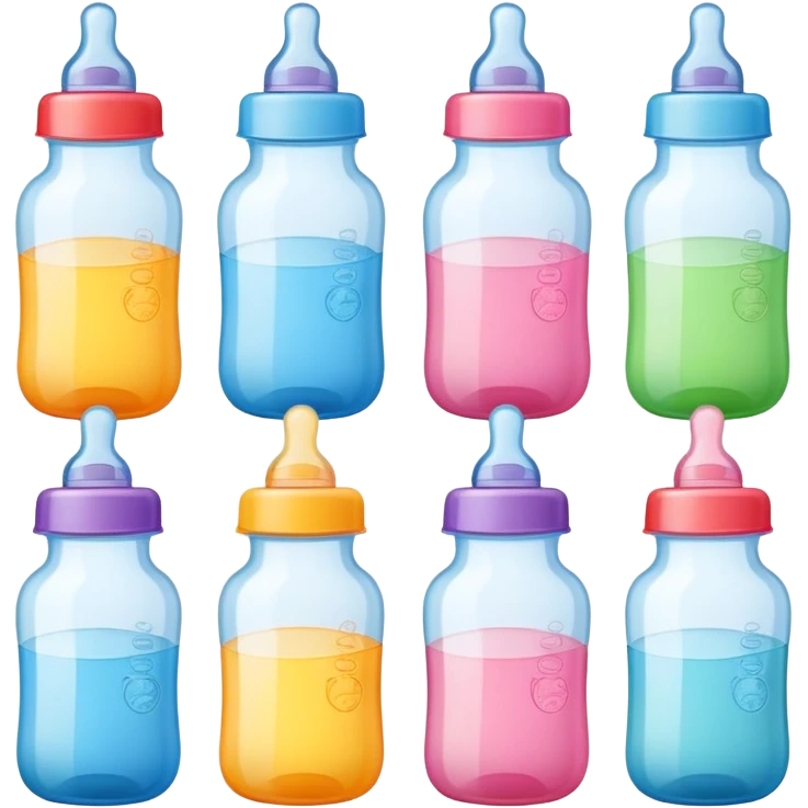 set of baby bottles in different colors and sizes emoji