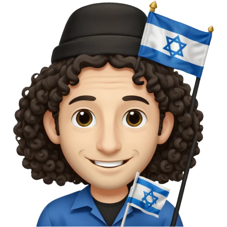 jewish jew man's face, wearing a tiny black kippah and 2 curly long ...