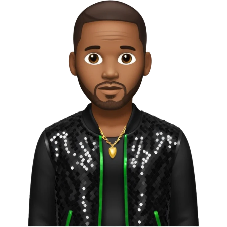 R. Kelly with dark brown hair, black sequin outfit emoji