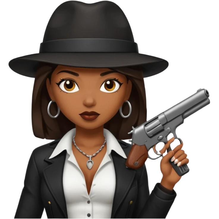 A sexy black female gangster with a gun emoji