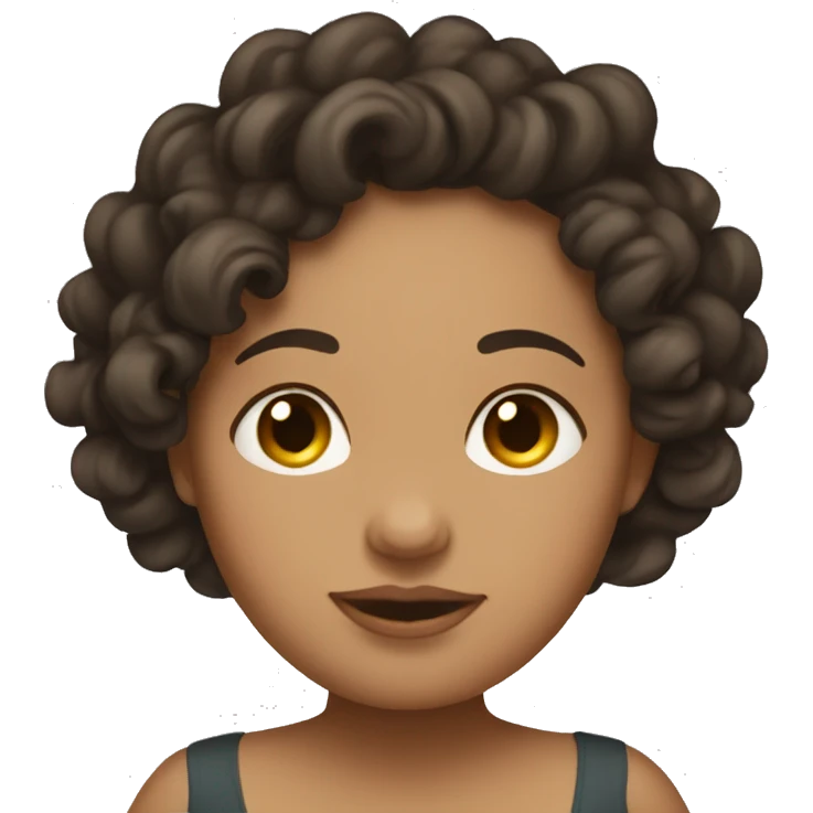 Pregnant women with curly dark brown hair mid length looking down at bump emoji