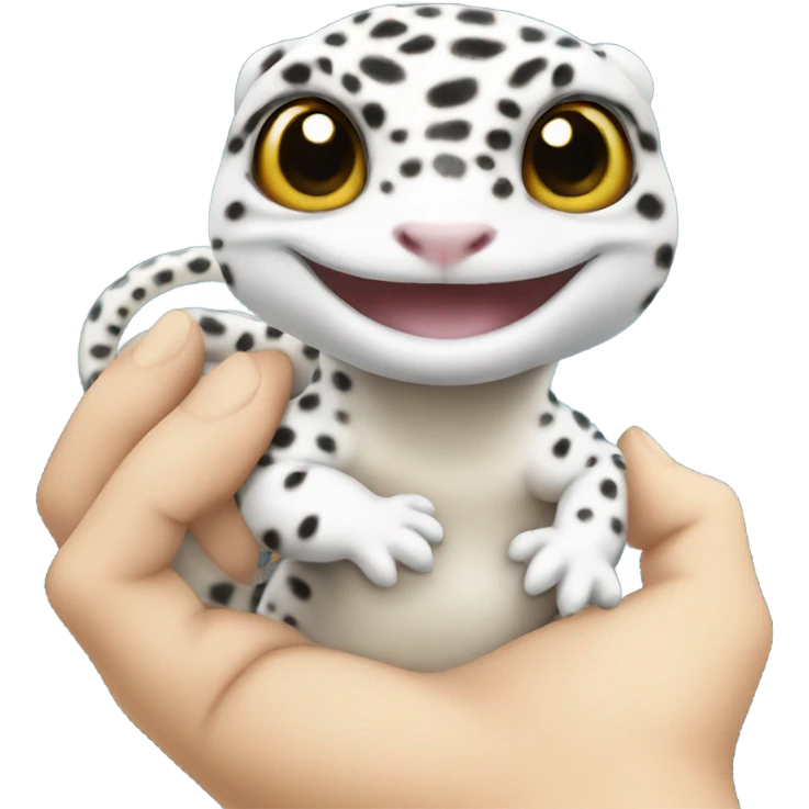White leopard gecko in hand emoji