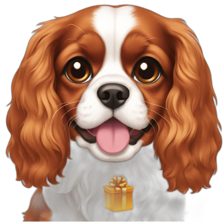Cavalier king Charles avec un cadeau emoji