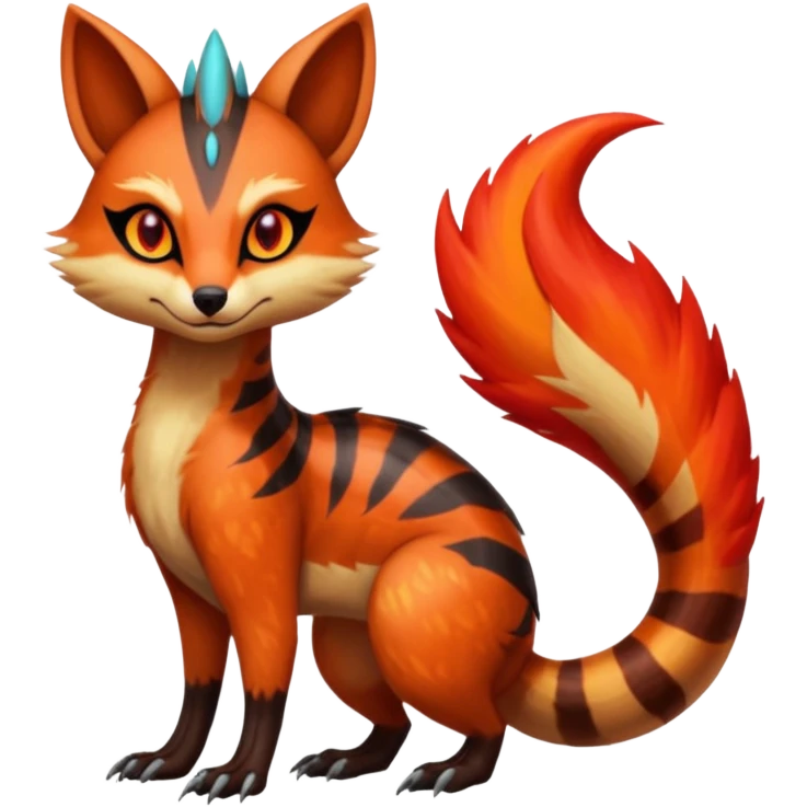 Fiery Wicked Cool Hot Edgy Badass Genet-Numbat-Sergal-Meloetta-Vernid-fusion-hybrid-creature emoji