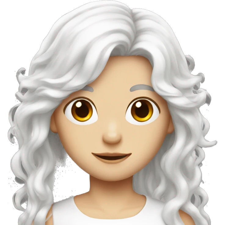 long white hair,white skin,angel halo,red devil horns emoji