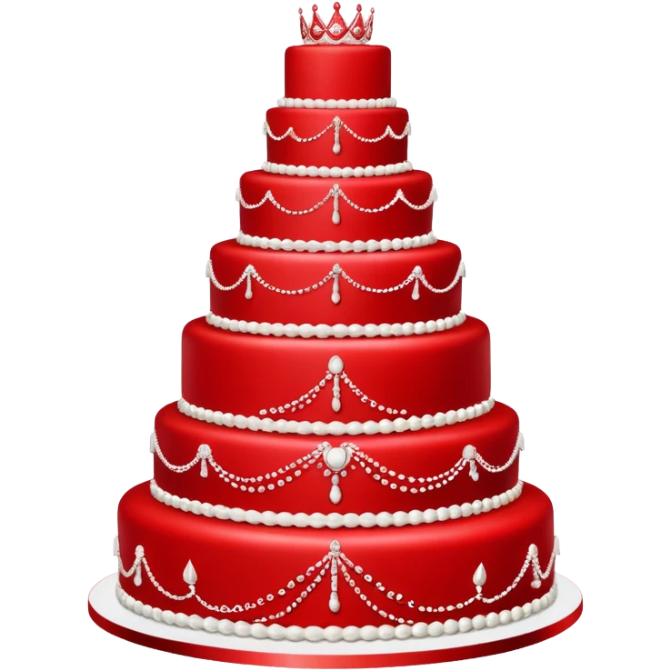 Fully red wedding cake with multiple tiers, all red icing and decorations emoji