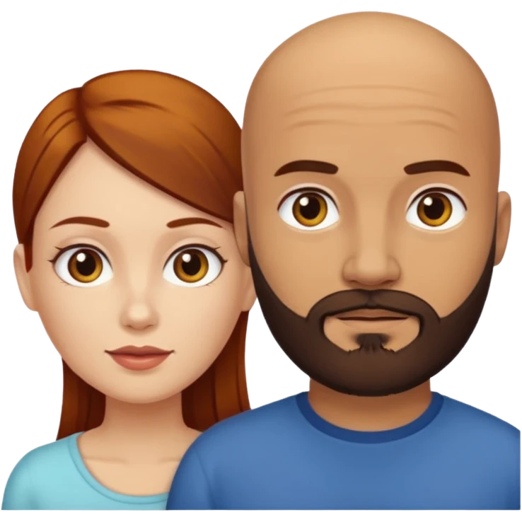 Couple. A bald man with dark brown beard and a woman with white skin and dark-yellow-auburn-brown hair. Different skincolor. emoji
