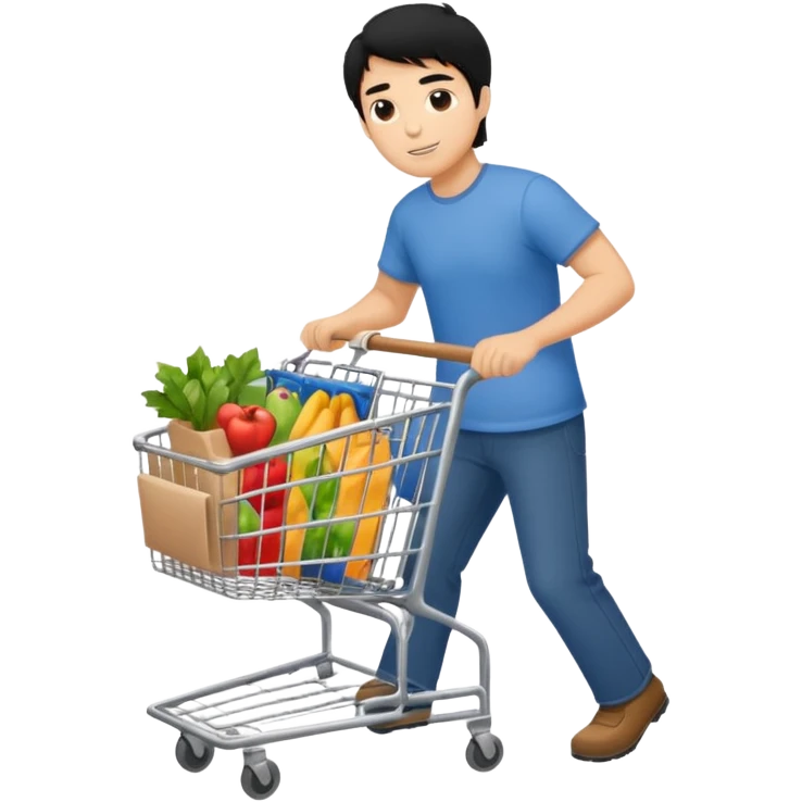 man-with-a-shopping-cart-full-body black hair emoji