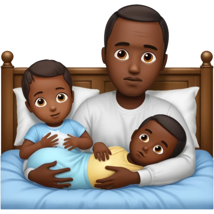 Diddy with baby oil and a kid in bed emoji
