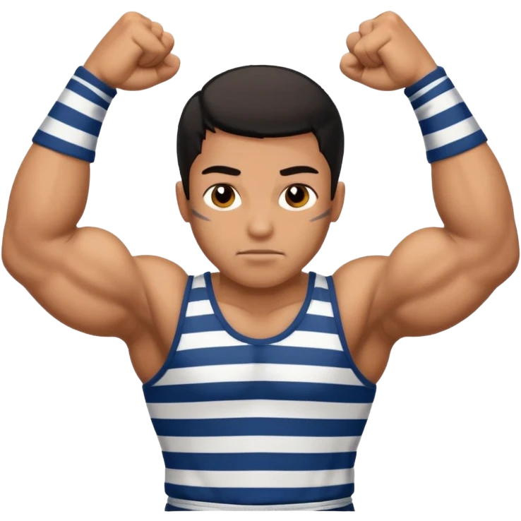 Prisoner with striped uniform flexing biceps emoji