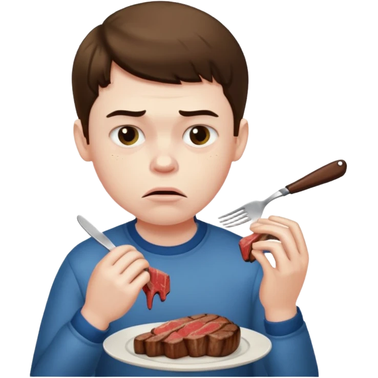 мальчик ест стейк и ему не нравится emoji