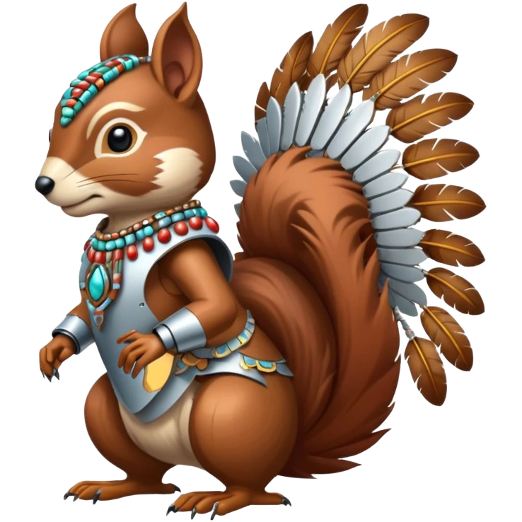 Full Robotic squirrel wearing native American regalia with feathers and beads emoji