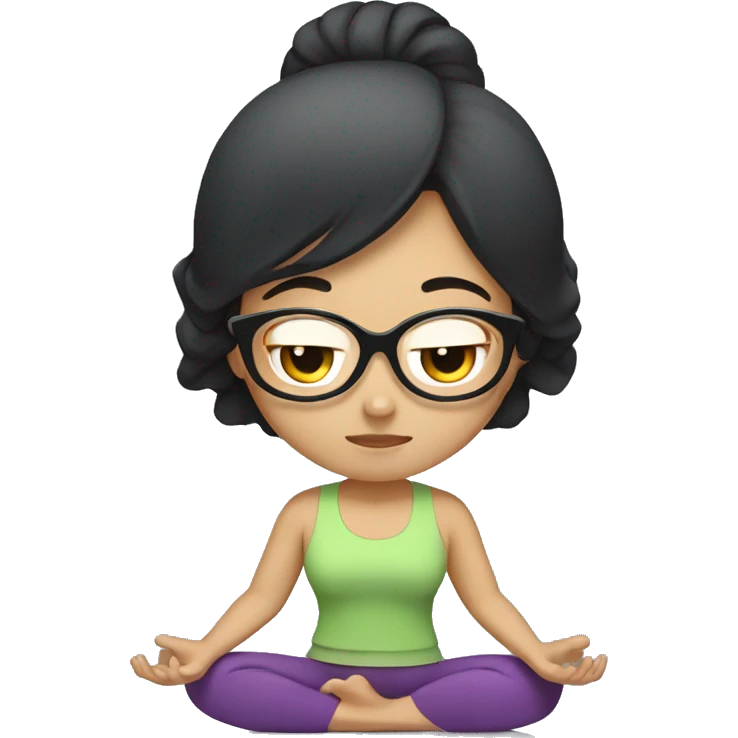 Chinese woman with glasses and black medium hair doing yoga emoji