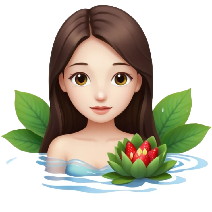 a beautiful girl mix with nenuphar and watel lili and  Strawberries  being born emoji