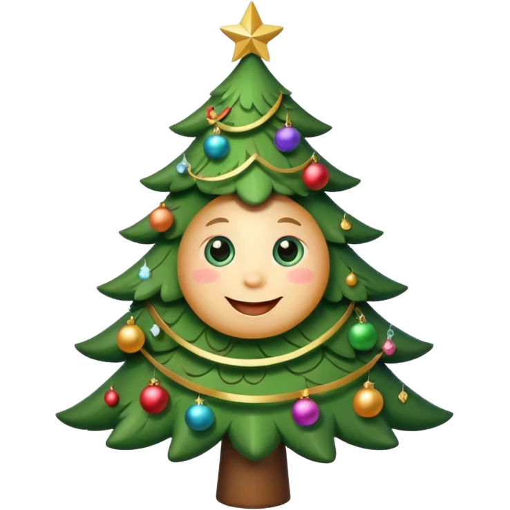 Christmas tree with cute face emoji