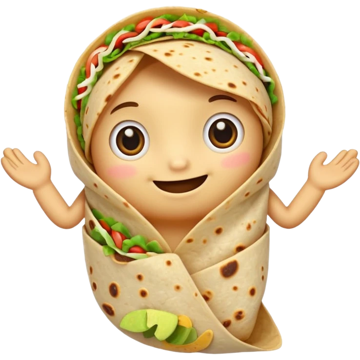 A burrito with arms and really cute eyes emoji