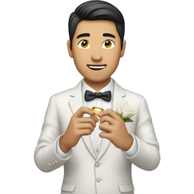 Asian guy holding wedding ring emoji