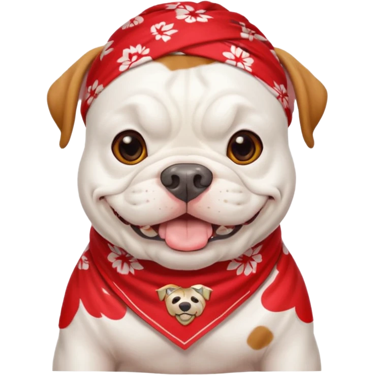 uga white bulldog emoji wearing red bandana smiling emoji
