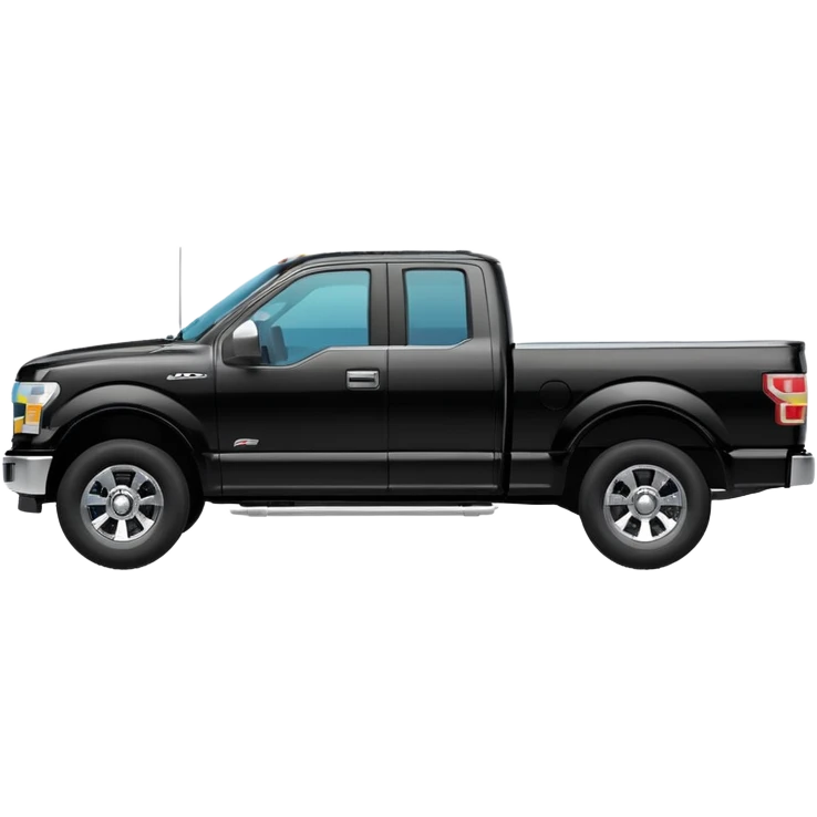 A simple emoji-style icon of a single black F150 pickup truck driving on a road, viewed from the side, shiny black color with chrome details, minimal flat design, vibrant colors, transparent background emoji