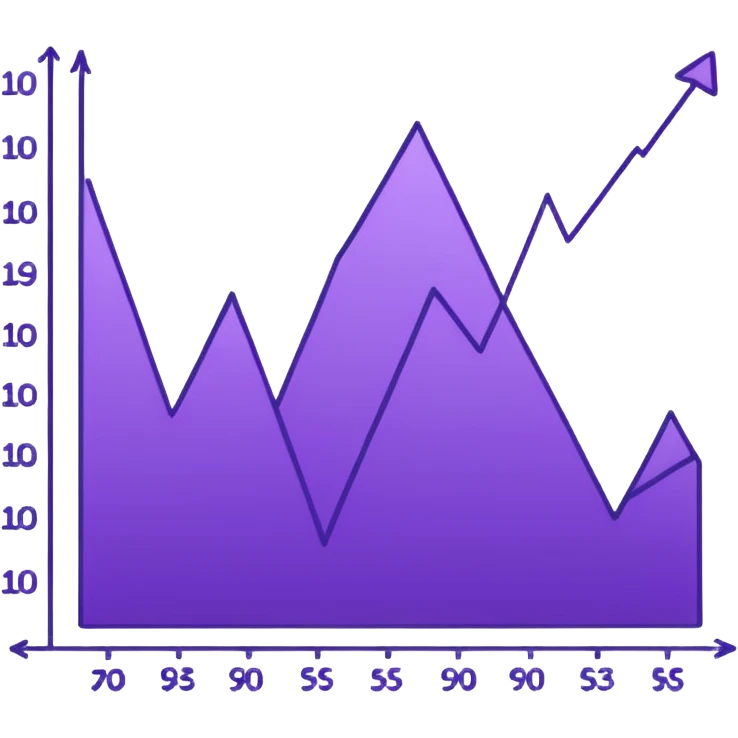 A line graph in the style of a purple Japanese sketch emoji