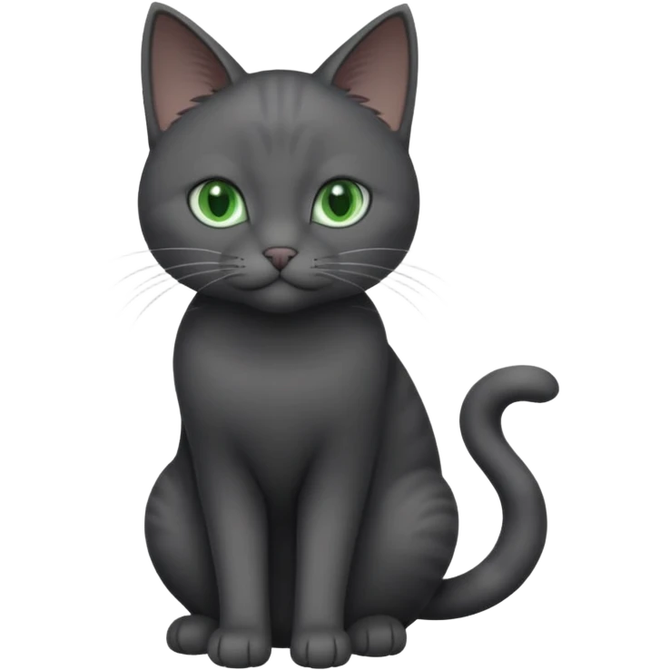 full body solid dark grey cat with green eyes, white paws and white whiskers emoji