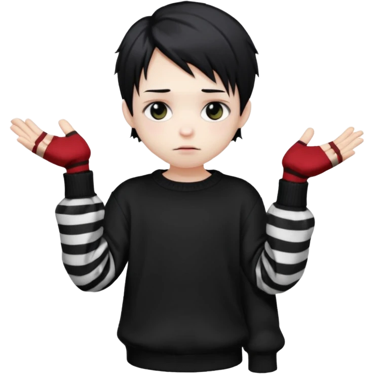 Goth boy, chibi style, oversized sweater, striped sleeves, cute emoji