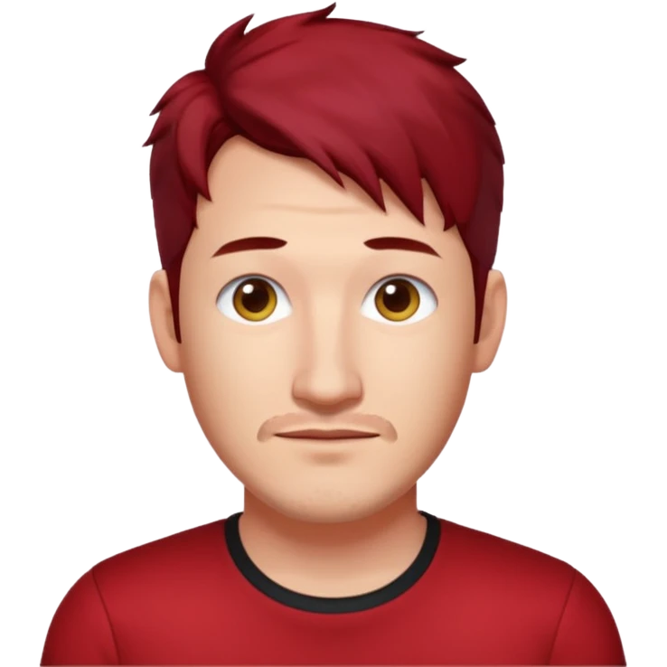 Markiplier with dark red hair, red shirt emoji