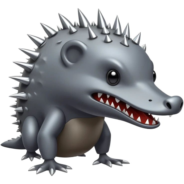 a fantastical dangerous and spooky electric platypus merged with a hedgehog with sharp teeth, metal electric spikes, and strong fangs, electricity and lightning coming, menacing look emoji