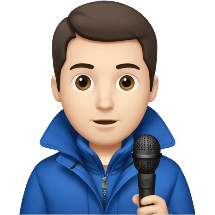 man with winter clothes holding microphone emoji