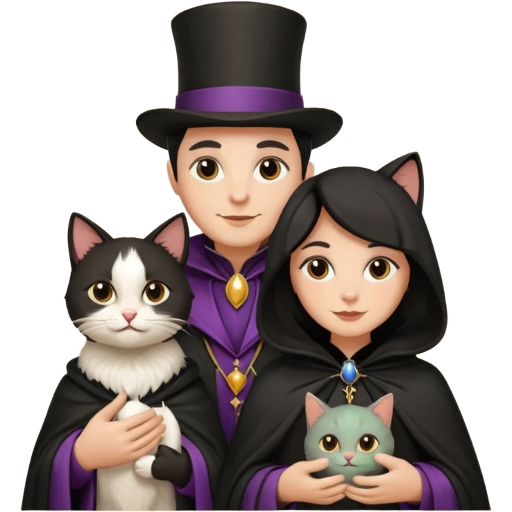 magician couple and their pet cat emoji